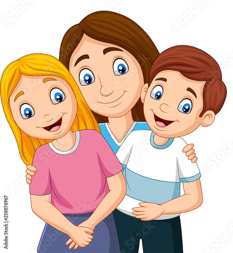 Illustration of a mother with son and daughter