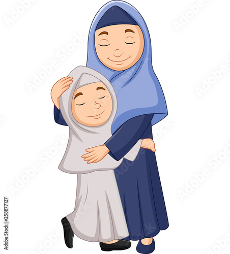 Muslim mother and daughter hugging
