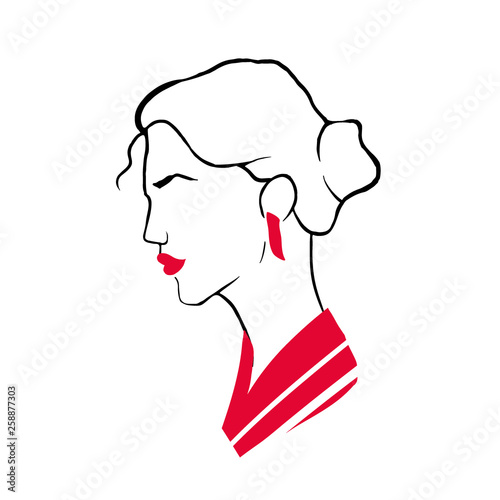Outline profile portrait of classy stylish young lady