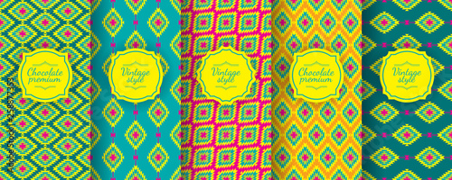 Ikat seamless pattern. Set of traditional Uzbek backgrounds