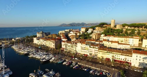 Aerial shot flying over the Port Pierre Canto in Cannes photo