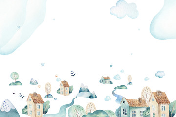 Rollo Babyzimmer Aquarell Flugzeuge Hubschrauber und Ballons  © kris_art