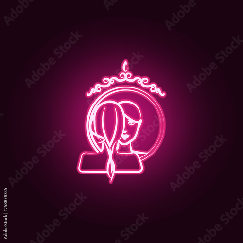 Reflection of a girl in a mirror neon icon. Elements of antiaging set. Simple icon for websites, web design, mobile app, info graphics