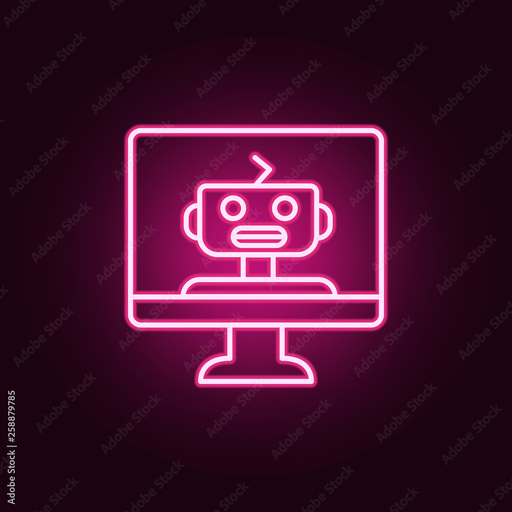 Smart computer neon icon. Elements of Artifical intelligence set. Simple icon for websites, web design, mobile app, info graphics