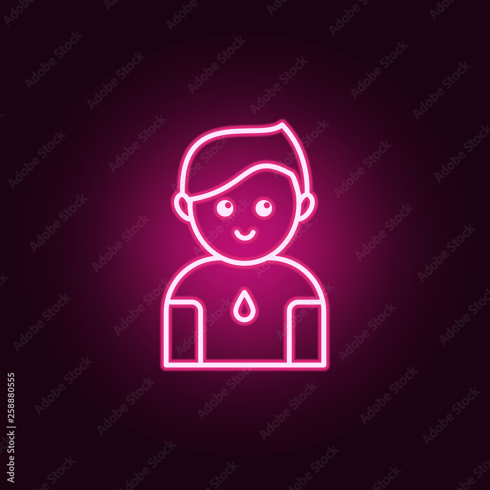 Donor man neon icon. Elements of Blood donation set. Simple icon for websites, web design, mobile app, info graphics Donor man neon icon. Elements of Blood donation set. Simple icon for websites, web design, mobile app, info graphics