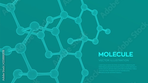 Molecule Structure. Dna, atom, neurons. Molecules and chemical formulas. 3D Scientific molecule background for medicine, science, technology, chemistry, biology. Vector illustration. photo