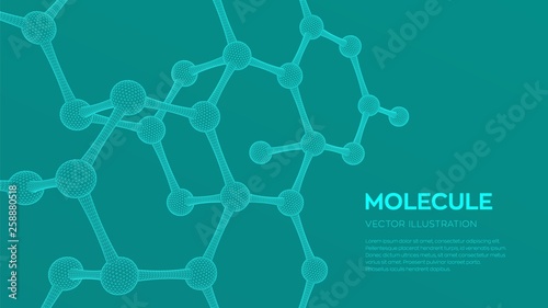 Molecule Structure. Dna, atom, neurons. Molecules and chemical formulas. 3D Scientific molecule background for medicine, science, technology, chemistry, biology. Vector illustration.