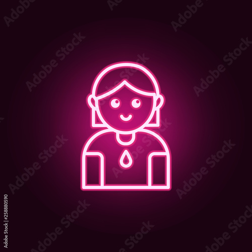 Donor woman neon icon. Elements of Blood donation set. Simple icon for websites, web design, mobile app, info graphics