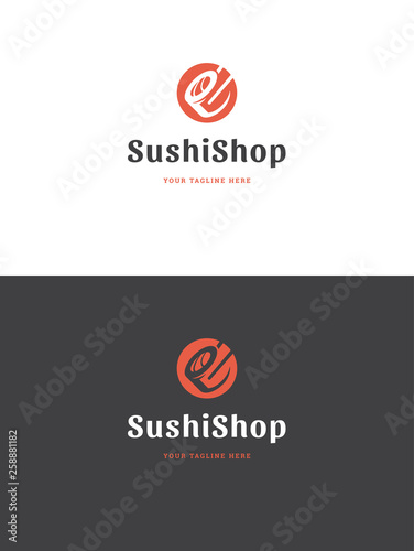 Sushi restaurant emblem logo template vector illustration.