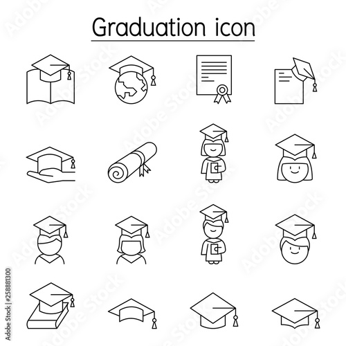 Graduation icon set in thin line style