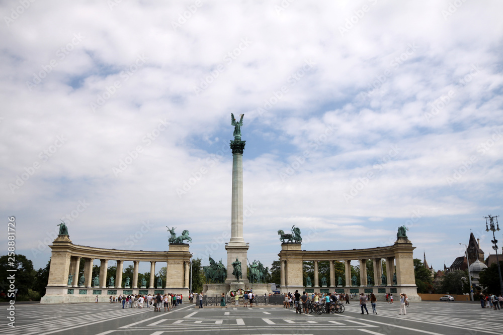 Heroes square with memorial monument in Budapest, Hungary