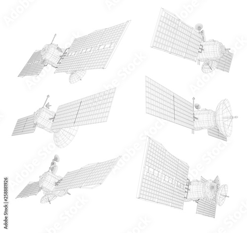 vector set. communications satellite of near-earth orbit. space technology of the future.