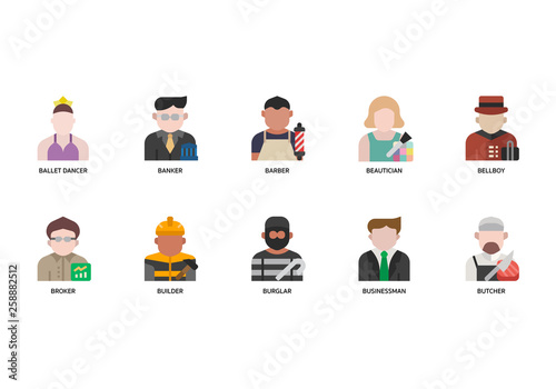 Jobs and occupations icons set