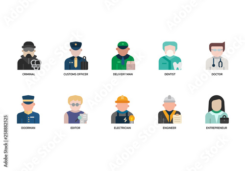 Jobs and occupations icons set