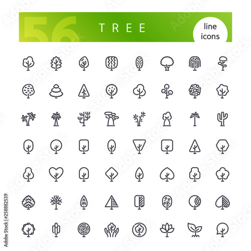 Set of 56 tree line icons suitable for web, infographics and apps. Isolated on white background. Clipping paths included.