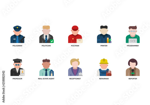 Jobs and occupations icons set
