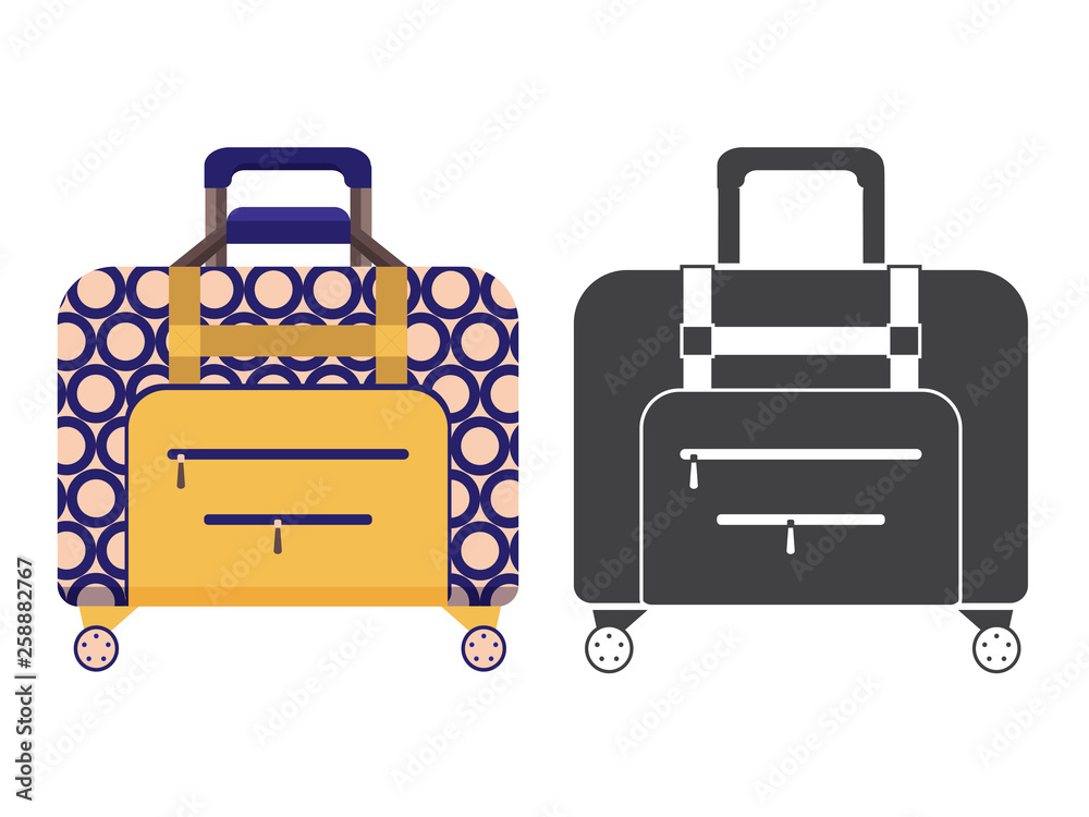 Small yellow travel suitcase. Carry on luggage or baggage for trips. Wheeled travel bag with handle icon. Small yellow travel suitcase. Carry on luggage or baggage for trips. Wheeled travel bag with handle icon.