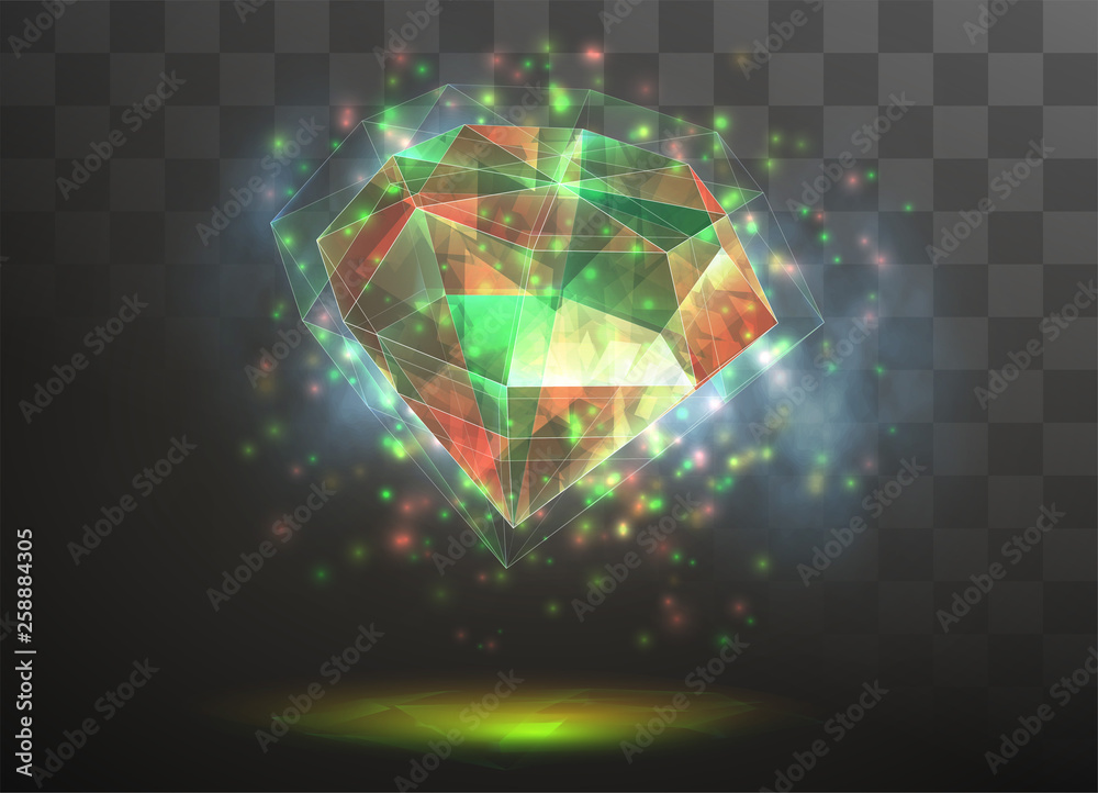 Fototapeta premium 3d vector crystal on a transparent replaceable background. energy and magic.