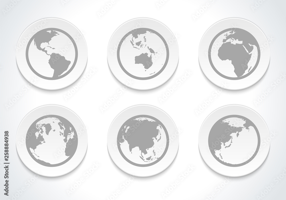 World map shapes in modern 3d paper cut art style set for infographics design and business presentation. World map shapes in modern 3d paper cut art style set for infographics design and business presentation.