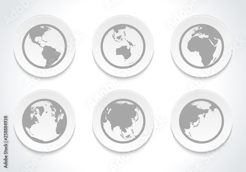 World map shapes in modern 3d paper cut art style set for infographics design and business presentation.
