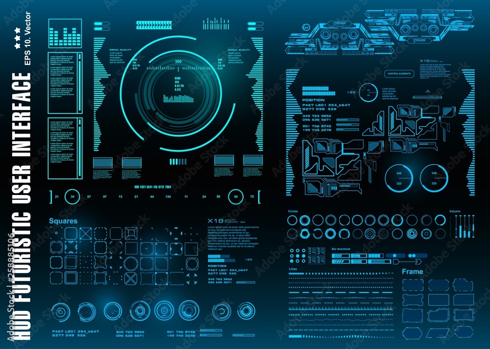 Sci-fi futuristic hud blue dashboard display virtual reality technology screen Sci-fi futuristic hud blue dashboard display virtual reality technology screen