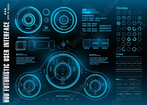 Sci-fi futuristic hud blue dashboard display virtual reality technology screen