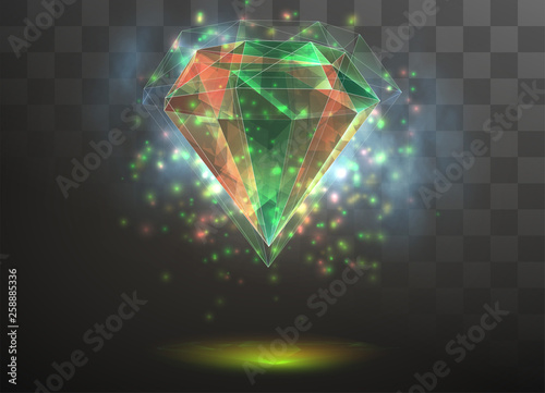 3d vector crystal on a transparent replaceable background. energy and magic.