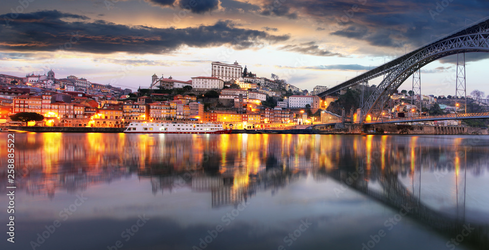 Porto, Portugal old town on the Douro River. Oporto panorama