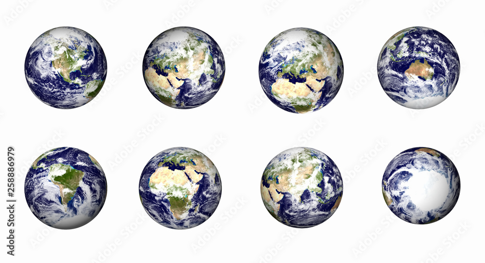 earth globe set at various view points