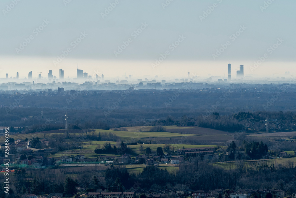 View of Milan from Montevecchia, Italy