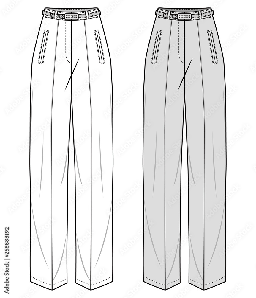 PANTS fashion flat sketch template Stock Vector | Adobe Stock