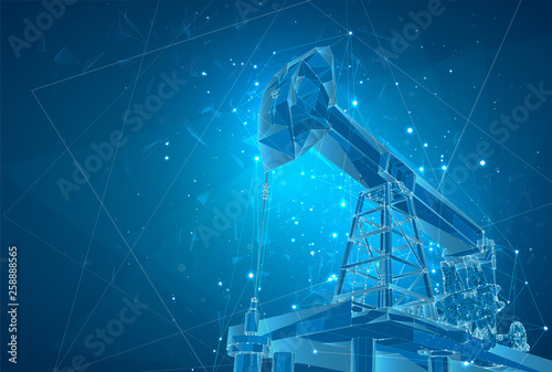 oil derrick. vector 3d object. mining of minerals. abstract explosion of particles.