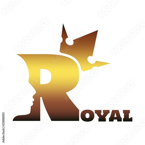 Royal luxury emblem. Royal word. Prince head silhouette with crown. Medieval king profile. Business fantasy badge