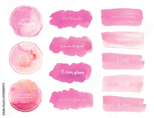 Pink watercolor background, Pastel watercolor logo, Vector illustration.