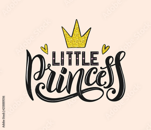 Little Princess lettering for print, t-shirt design and girls clothes. Little princess apparel print. Princess tag, label, inscription. Vector illustration EPS 10