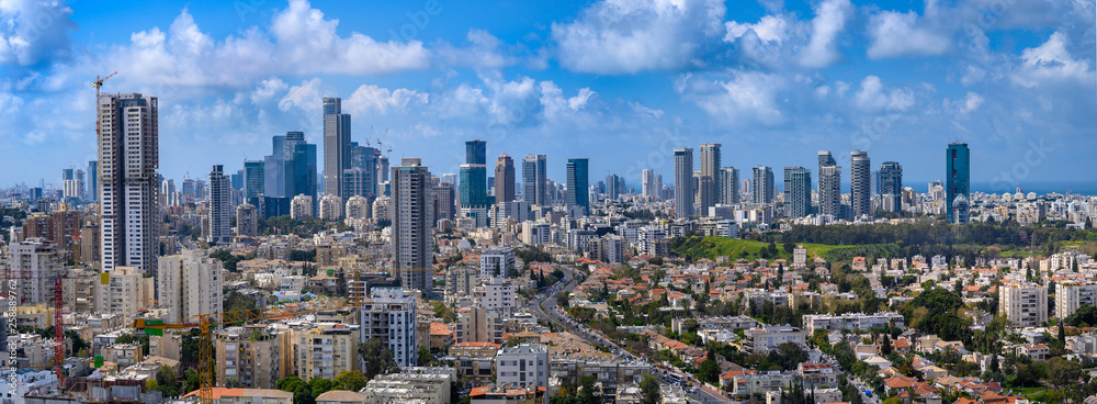 Panoramic cityscape of  Tel Aviv skyscrapers, Israel