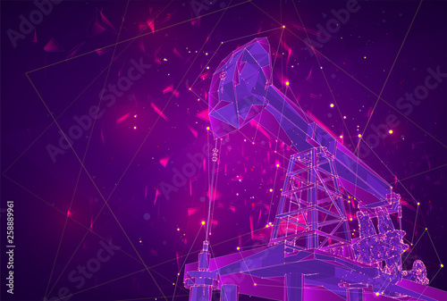 oil derrick. vector 3d object. mining of minerals. abstract explosion of particles.
