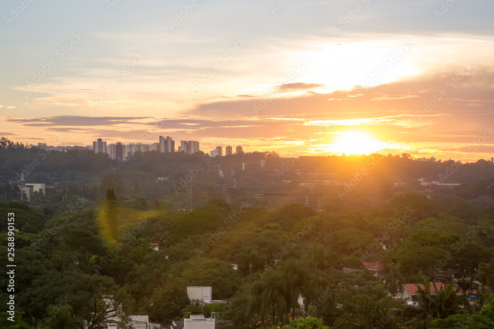 Beautiful landscape view at sunset time of the city of Sao Paulo in Brazil, The shot is from Sunset square or in portuguese 