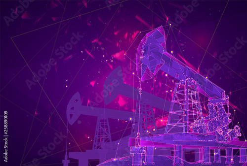 oil derrick. vector 3d object. mining of minerals. abstract explosion of particles.