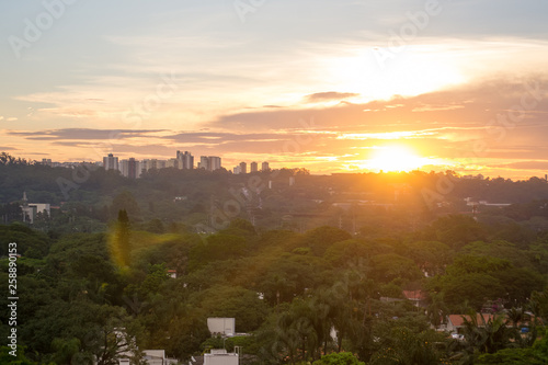 Beautiful landscape view at sunset time of the city of Sao Paulo in Brazil, The shot is from Sunset square or in portuguese "praça por do sol"