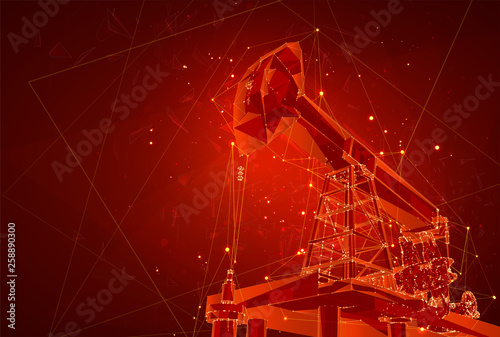 oil derrick. vector 3d object. mining of minerals. abstract explosion of particles.