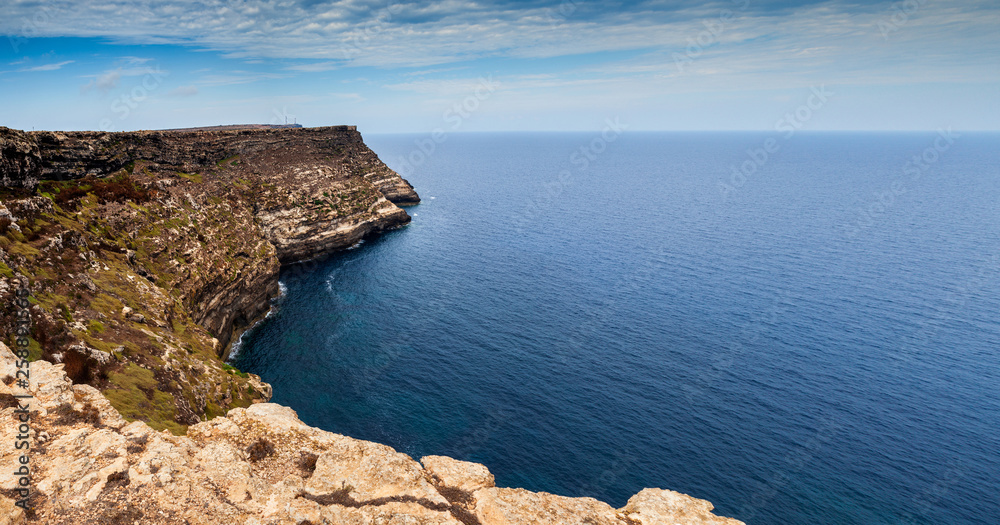 View of the scenic cliff coast of Lampedusa