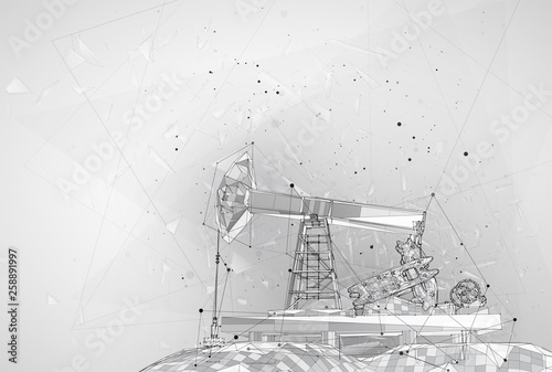 oil derrick. vector 3d object. mining of minerals. abstract explosion of particles.