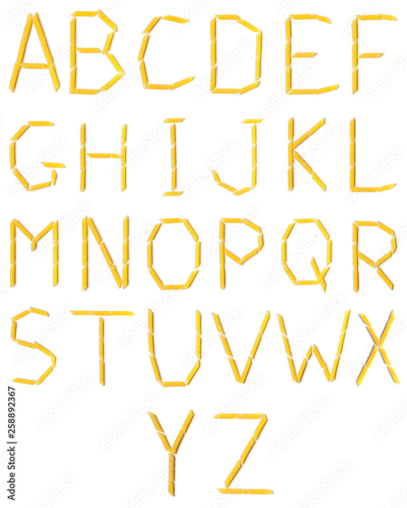 Isolated letters of the alphabet made by pasta
