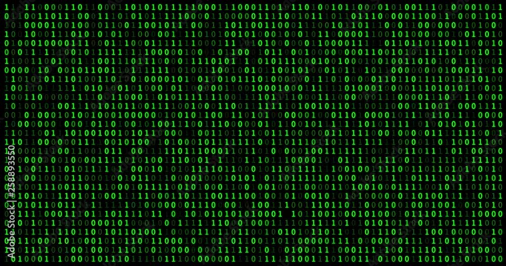Digital binary code background. Loop animation, 4k.