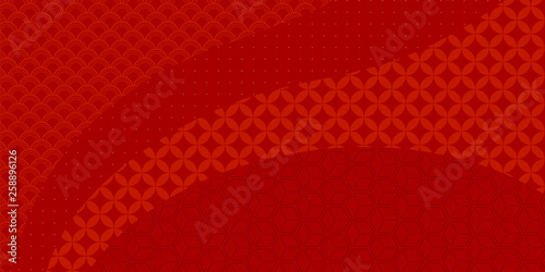 Chinese New Year red background with traditional eastern patterns. Vector illustration. Flat style design. Concept for holiday banner, decor element, greeting card.