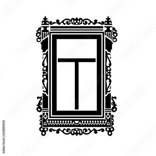 Detail of old Russian  wooden house. Carved window platband. Vector illustration. Black . silhouette.