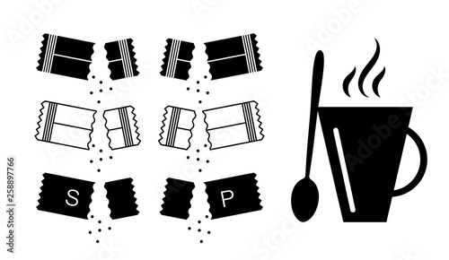 Sugar Sachet Icon or Container Sign with Salt and Paper.