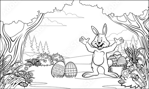 Canvas Print black and white coloring page easter rabbit