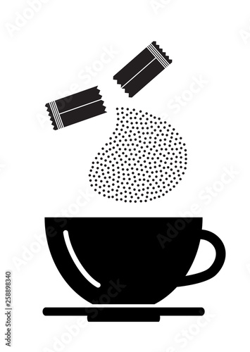 Opened Sachet Icon or Container Sign with Sugar or Creamer